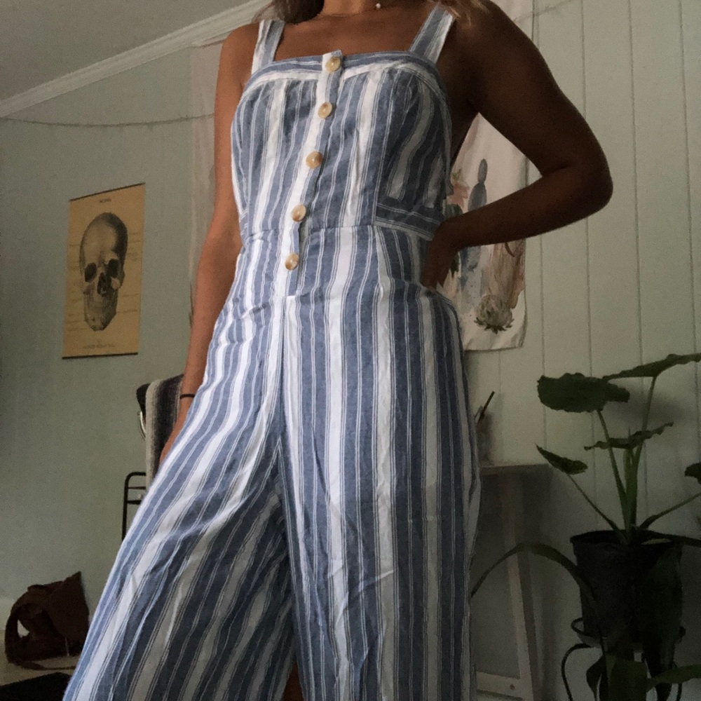 Blue and white jumpsuit